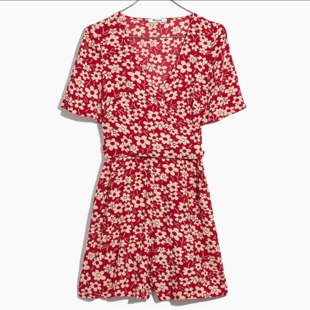 Madewell Red and Cream Floral Romper
